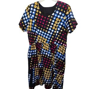Colorful African Women's 16 Cottage Core Sunday Print Midi Dress Short Sleeves